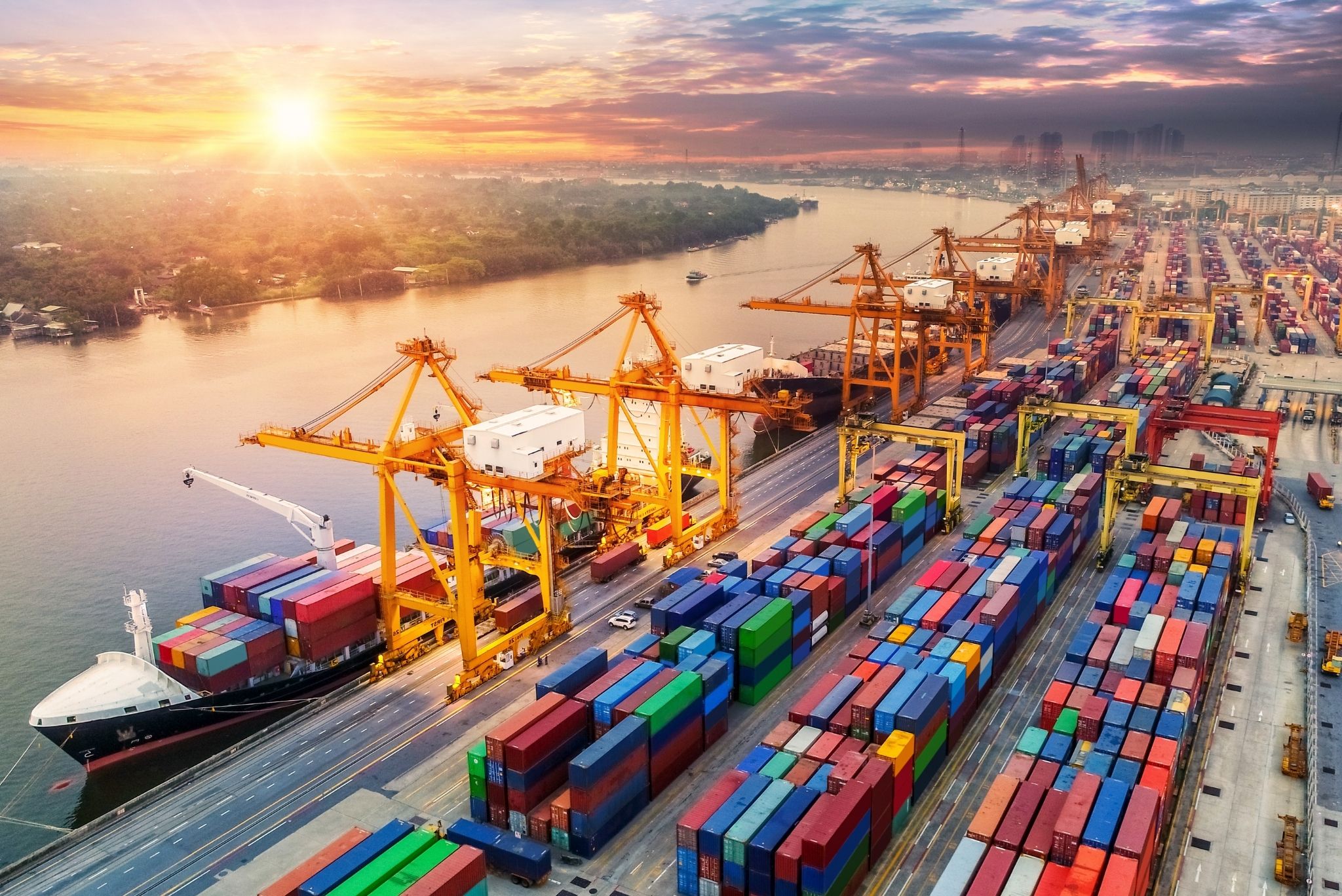 Shipping containers at port representing general trading services